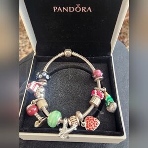 In Original Box Authentic Pandora Charm Bracelet 925 Silver with 11charms